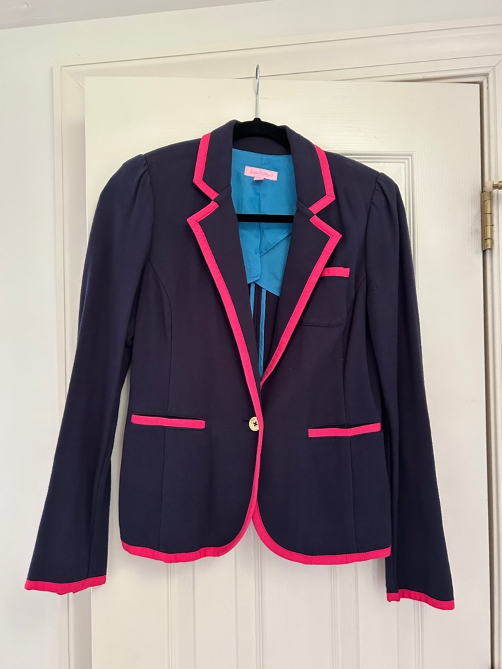 Lilly Pulitzer Navy Blazer with Pink Trim